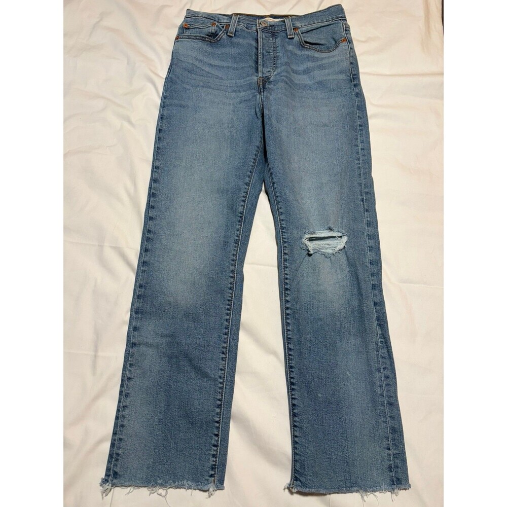 Levis Jeans Womens Size 29 Wedgie Straight Distressed Denim Button Fly Cropped
